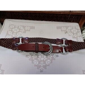 Brighton brown leather belt size 36 round silver hoops and buckle